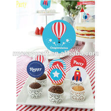 round party decoration paper cake toppers set/wholesale cupcake cake topper set